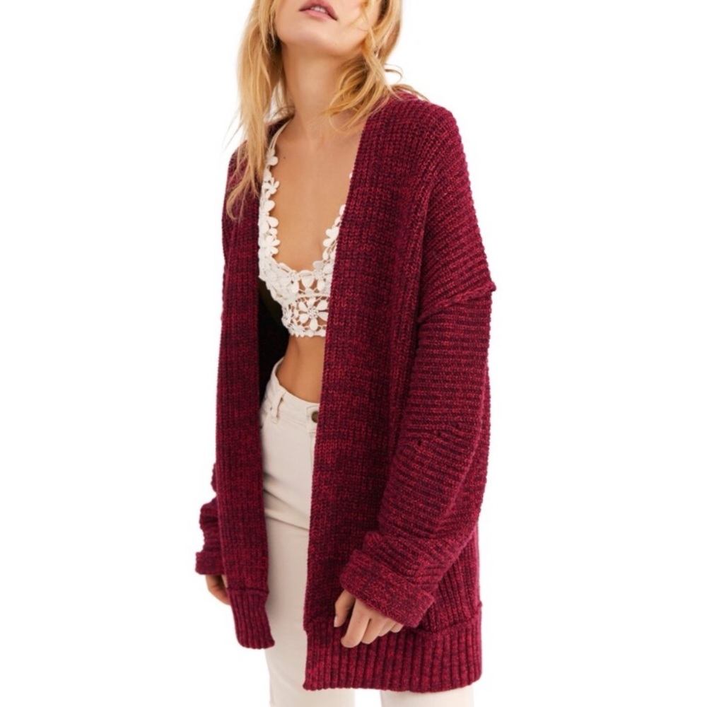 NWOT Free People Plum Blossom Open Front Sweater S